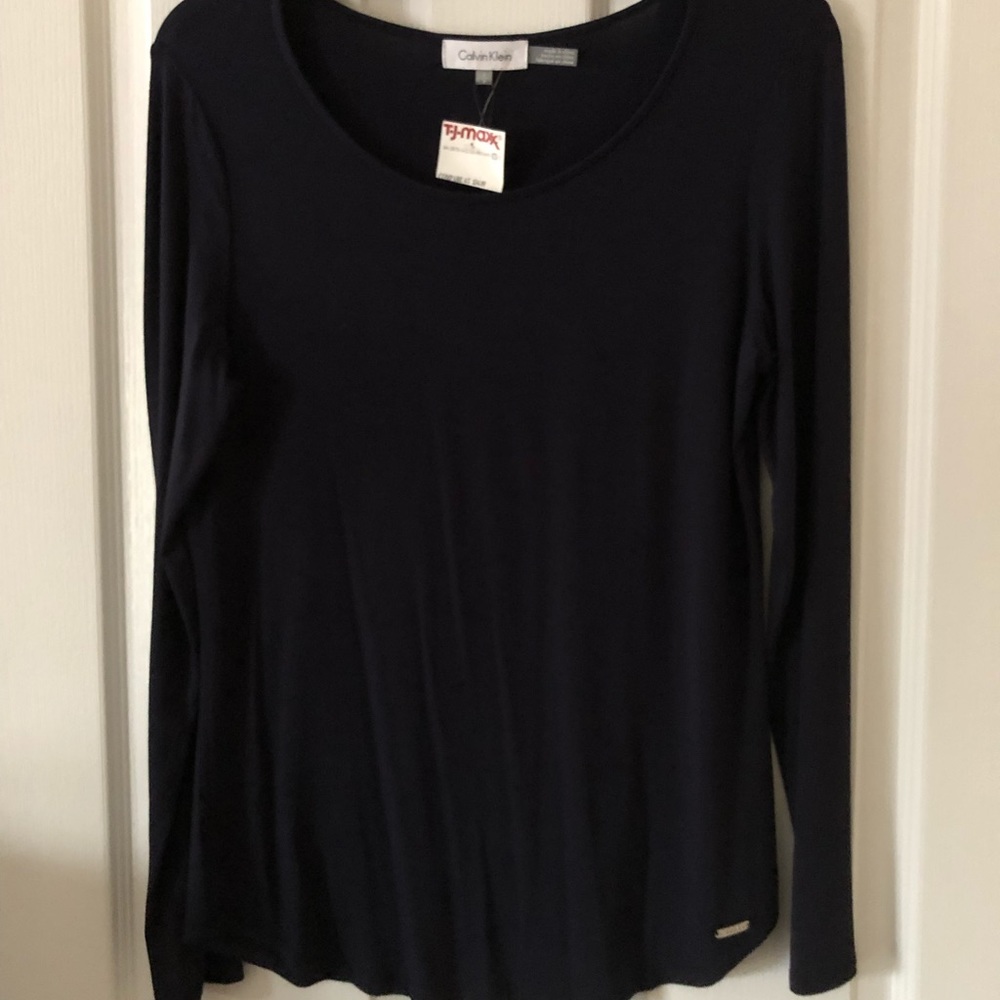 Calvin Klein Navy Blue Long Sleeved Scoop Neck Top Size Small